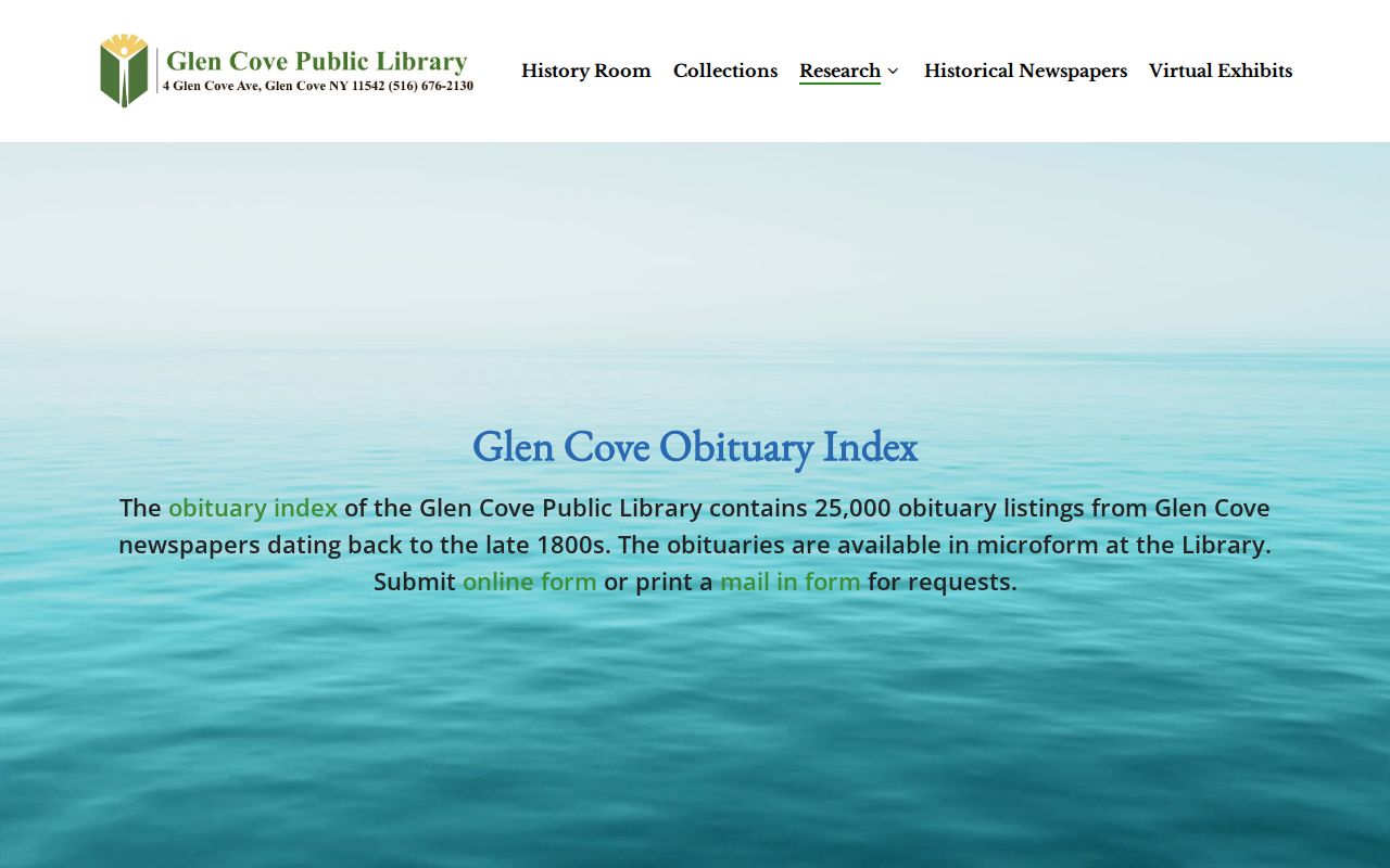 Glen Cove city directory obituary index request