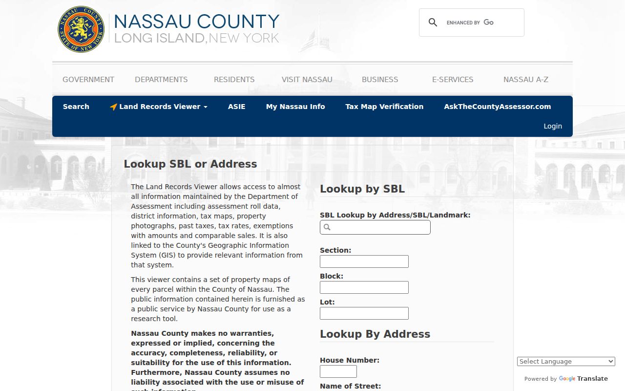 Glen Cove street directory search in the Nassau County Land Record Viewer