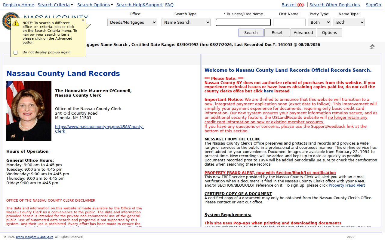 Glen Cove street directory access to Nassau current official land records