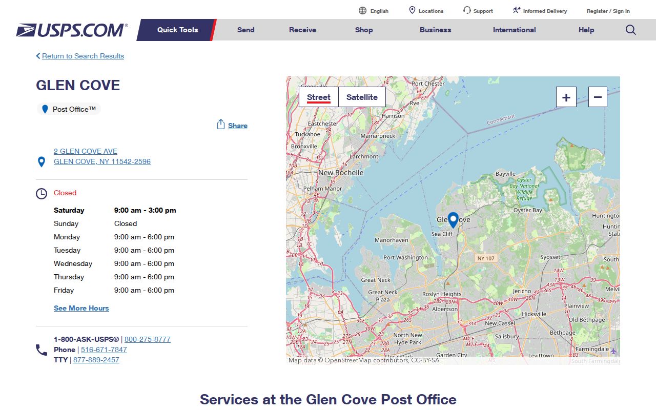 Glen Cove ZIP code directory USPS post office listing